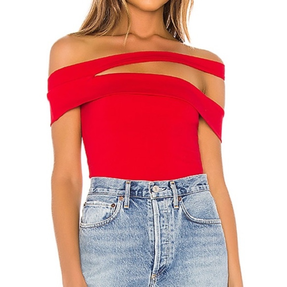 NWT Superdown Linda Asymmetric Bodysuit in Red
